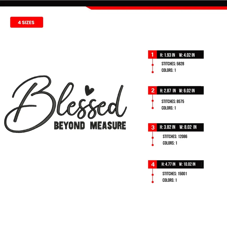 Blessed Beyond Measure Embroidery Design | Christian Quote, Minimalist Style (Digital Download) - Image 2