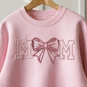 Mom Bow Embroidery Design, Minimalist Outline File (Instant Download)